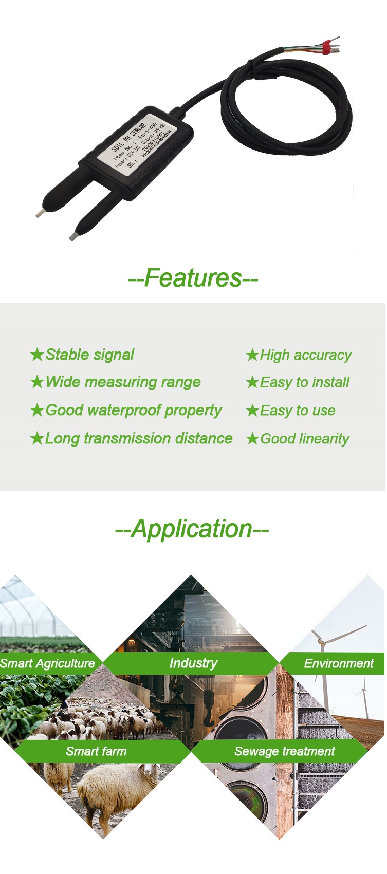 Interchange accuracy 0.3 RS485 SDI12 4-20mA 0-5V Output Agriculture Soil PH Sensor
