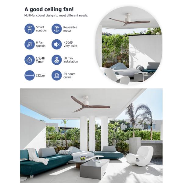 DC Ceiling Fan With Remote Control Solid Wood Blades High-Speed