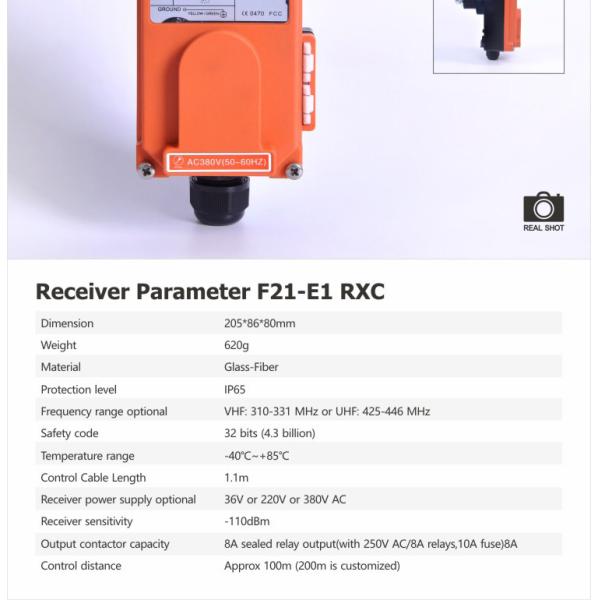 AC380V Telecrane Remote Control F21-E1 6 Keys 1 Speed Eot Crane Remote Control
