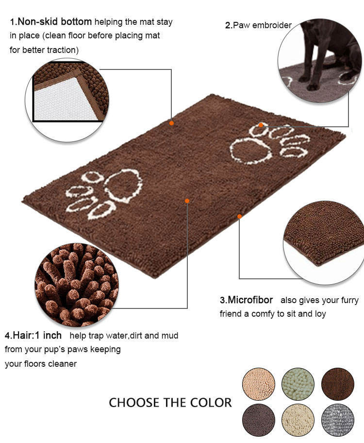 Customized Size Non-Slip Or TPR Dog Pet Chenille Dog Mat Travel Breathable