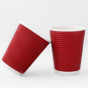 Red 540ml Ripple Wall Paper Cup 16oz Corrugated Paper Cups