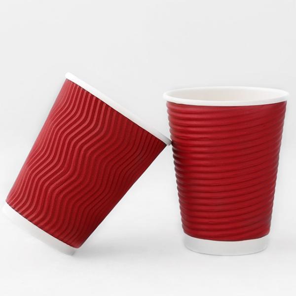Quality Red 540ml Ripple Wall Paper Cup 16oz Corrugated Paper Cups for sale