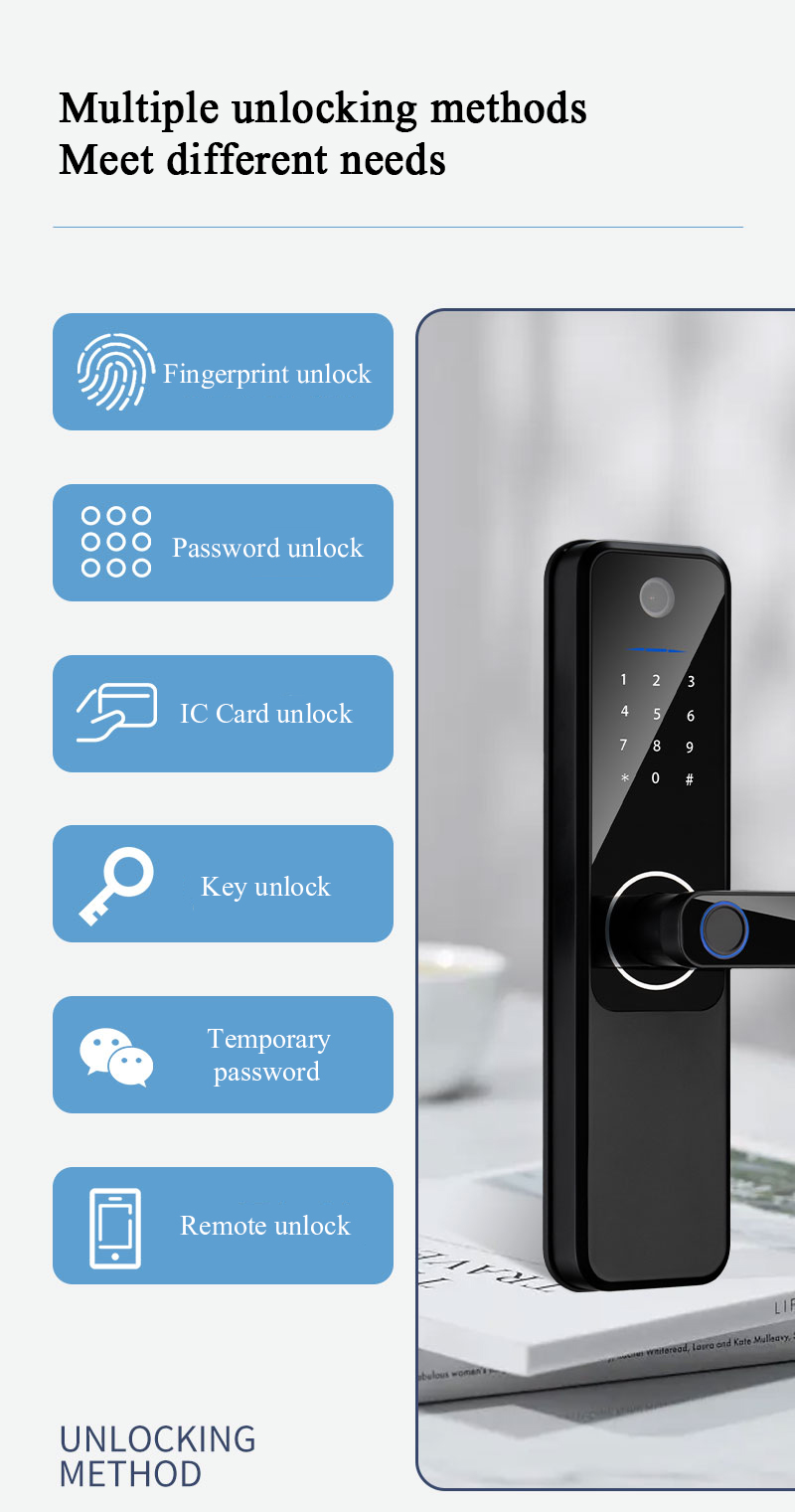 Remote Unlocking Card Code Fingerprint Door Lock With Camera For 5050mm Mortise