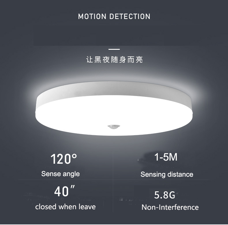 Motion-Activated Round Shade LED PIR Motion Sensor Ceiling Light For Hotels