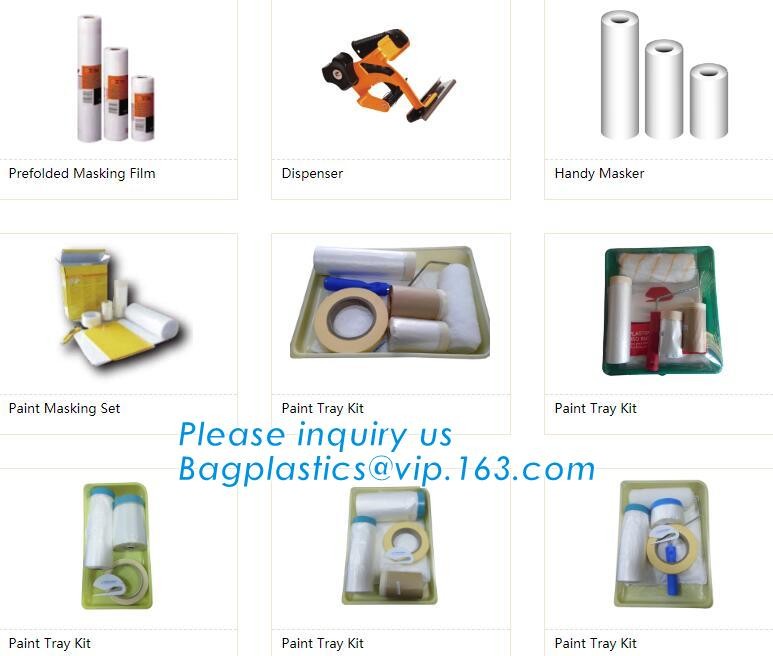 Disposable car protection pre-taped paint plastic masking film, PE material soft hardness protective plastic masking fi