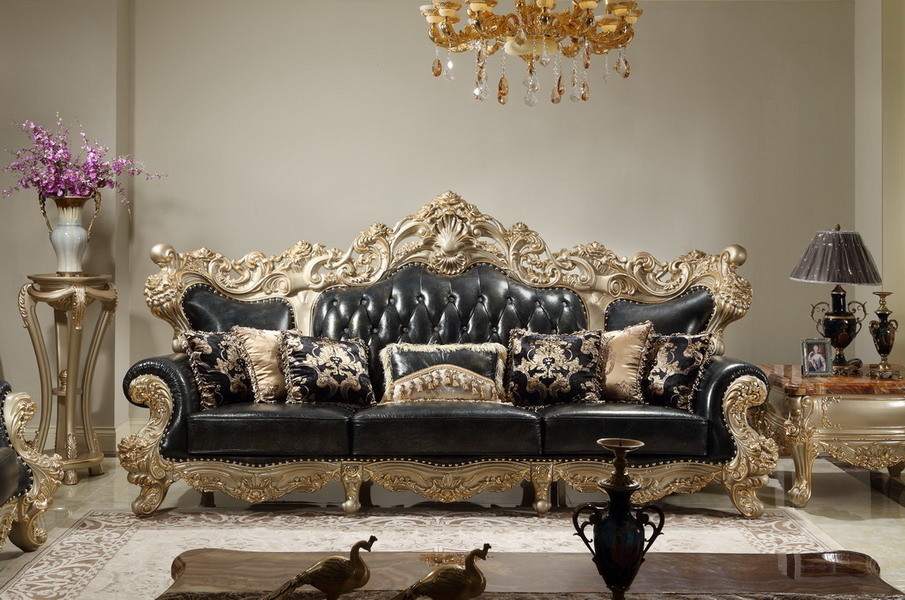 French style Luxury design of Living room Sofa sets 1+2+3 used Beech wood Carving and Import Italy Leather Furniture