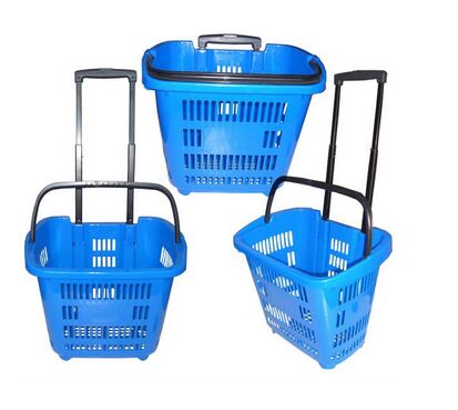 New Virgin HDPP Plastic Folding Storage Trolley Basket with Movable Wheels