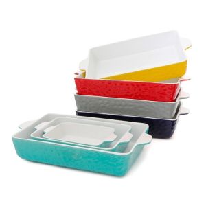 China Rectangular Kitchen Ceramic Bakeware Sets Tray With Binaural Multifunctional wholesale