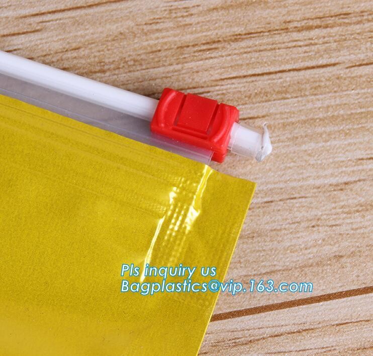 quad seal bottom and bottom load metallized film slider zipper packaging bag, Metal Zipper Printing PVC Slider Bags