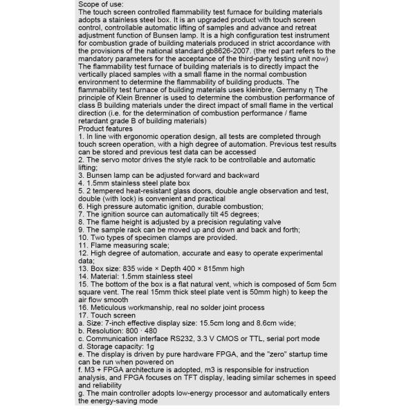 EN ISO 11925-2 Compliant Flammability Testing Equipment For Building Structures
