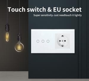 China Touch Switch Socket 3 Gang Wall Mounted with LED Indicator On blue Off red wholesale