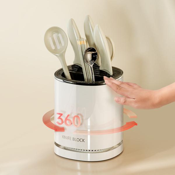 Quality 360 Rotating Kitchenware Storage Box Multi-functional Rotating Knife Holder Chopstick Barrel Knife Storage Rack Humanized Design for sale