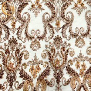 China Eco - Friendly Applique Lace Fabric With Handmade Beads Embroidery wholesale