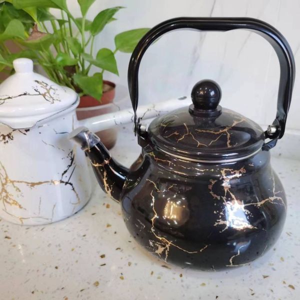 Handmade Marble Coated Enamel Kettle High Temperature Logo Printing 15 Liter Capacity