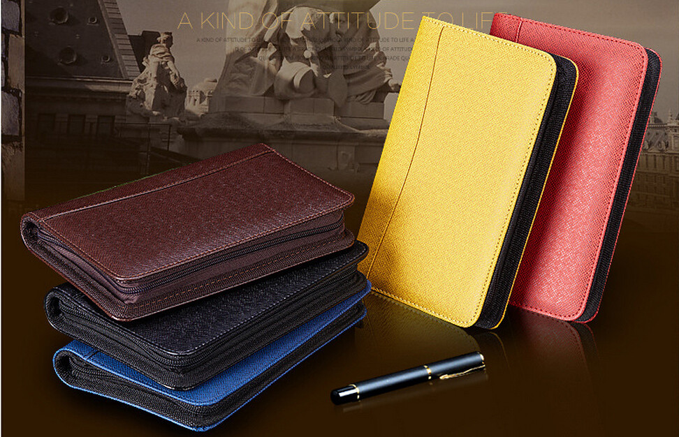 Pu Leather Manager folder notebook with zipper and Calculator
