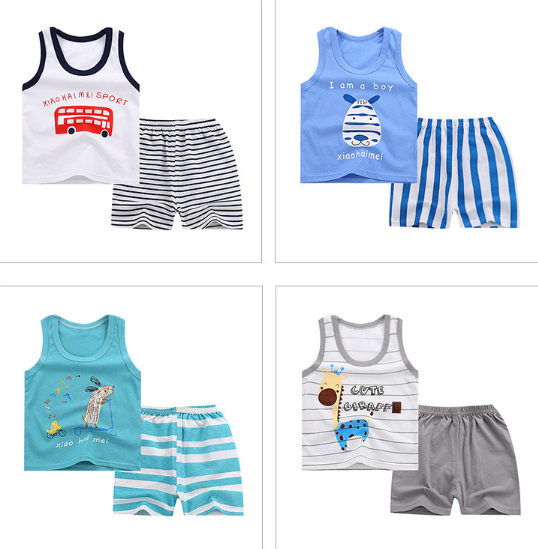 Random combination wholesale Multiple patterns sleeveless boy set clothing