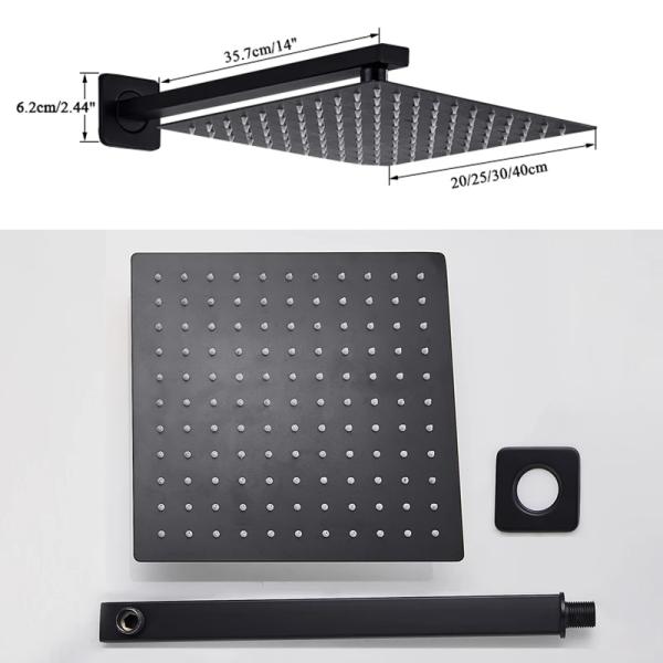 Ultra Thin Square SS Rainfall Shower Head Matte Black Polished