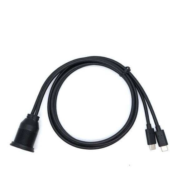 Customize Dual Type C Male to Female Waterproof Extension Cable With Flush Mount Panel For Car Truck Boat Motorcycle Computer