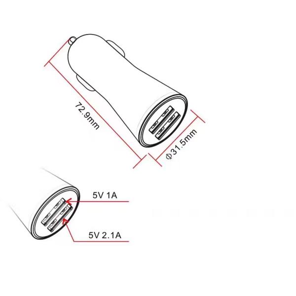 2.4A3.4A4.8A double USB car charging horn, gold plated ring car charger