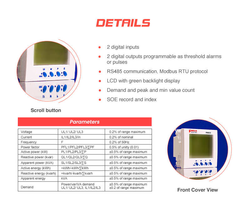 Install Panel Mounted PM835 96*96mm Solar Analog Panel Meter 5A AMR Energy Meter