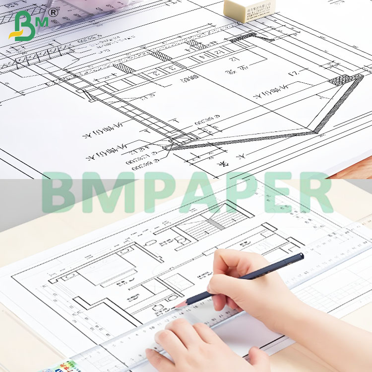 80gsm White CAD Plotter Paper Rolls for Architecture Printing