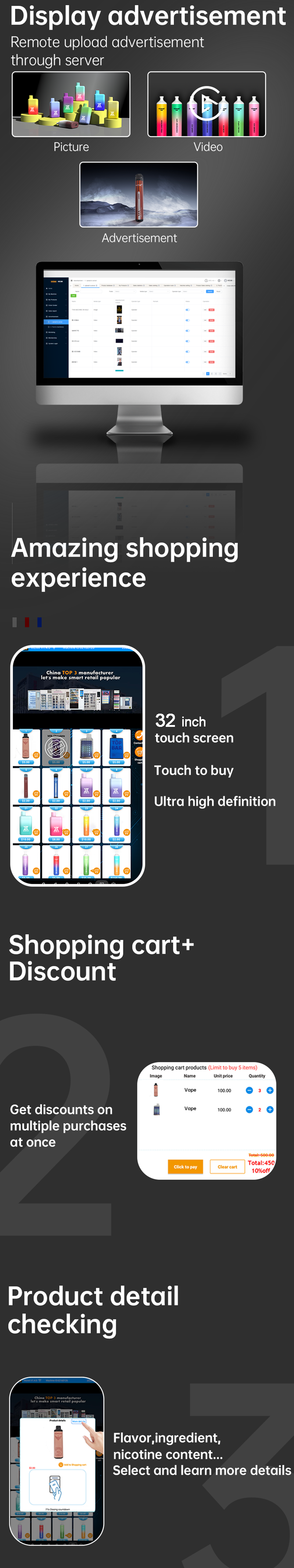 Standing Hanging 300 pcs Big Capacity  Vending Machine with Nayax Card Reader Age Checker