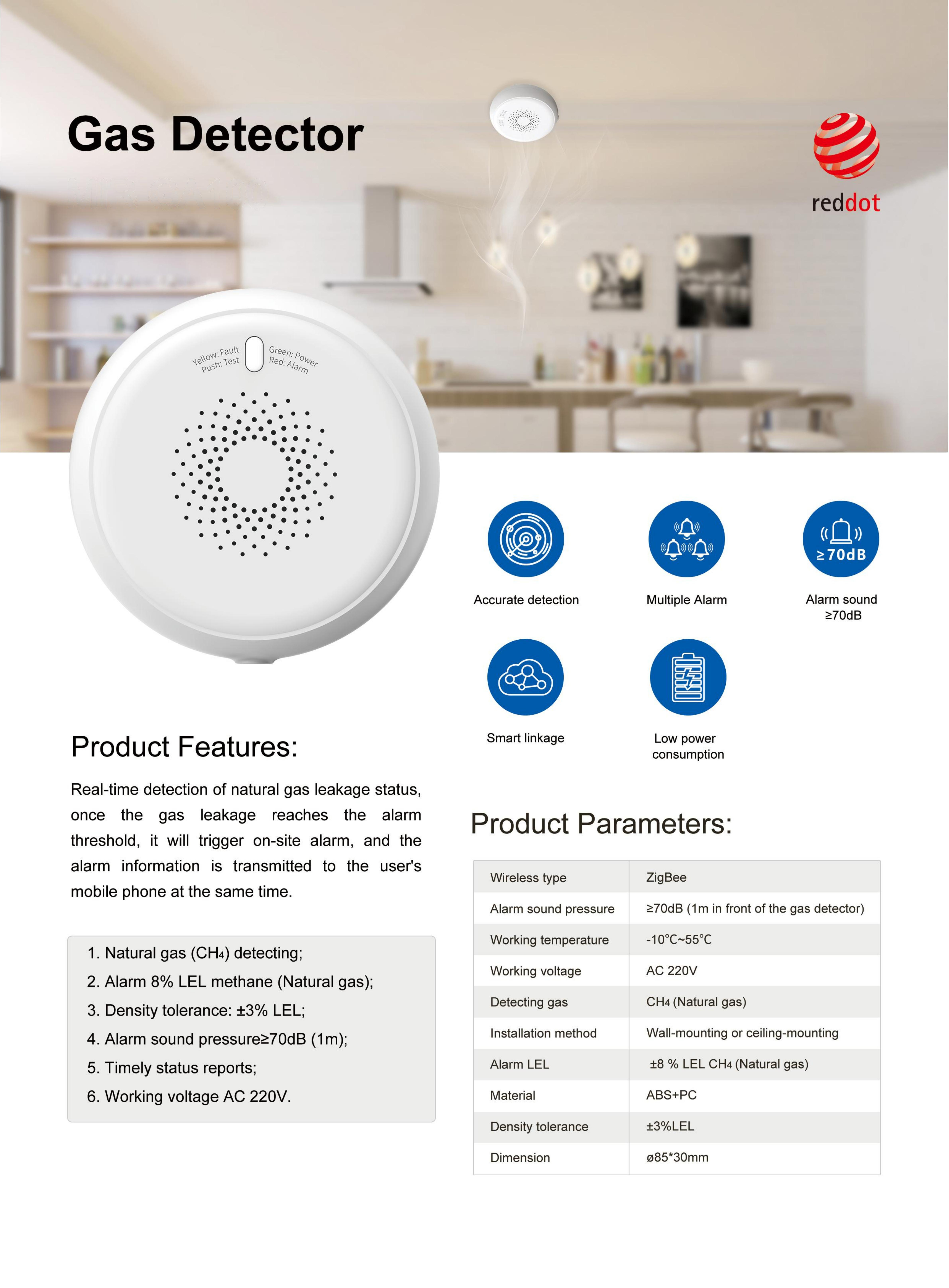 70dB Smart Propane Detector Zigbee Gas Sensor Smart Alarm Sensor