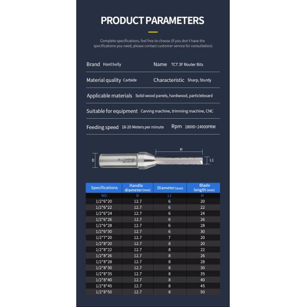 YingBa High Quality Router Bits Solid Carbide Three Flutes TCT Straight Bits Milling Cutter for Wood Slotting Cutter End Mill