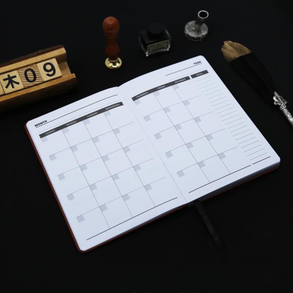 Pocket 88 Pages Weekly Monthly Planner , Custom Calendar Planner Brown Color