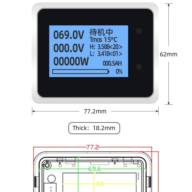 2.4" LCD Black Touch ANT BMS Display 4S-32S 24V-150V Plug & Play