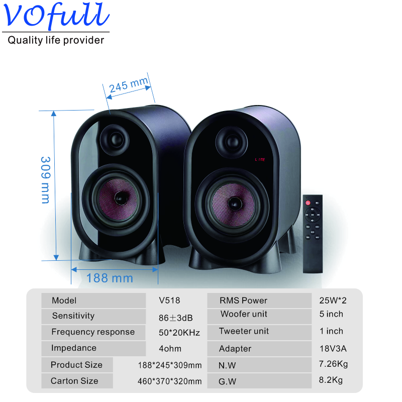Desktop Wireless Subwoofer Speakers , Active Bookshelf Speaker 85dB Sensitivity