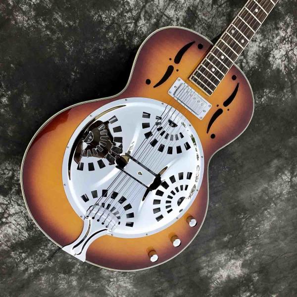 Custom Cherry Burst Flamed Maple Top Dobro Resonator Steel Electric Guitar