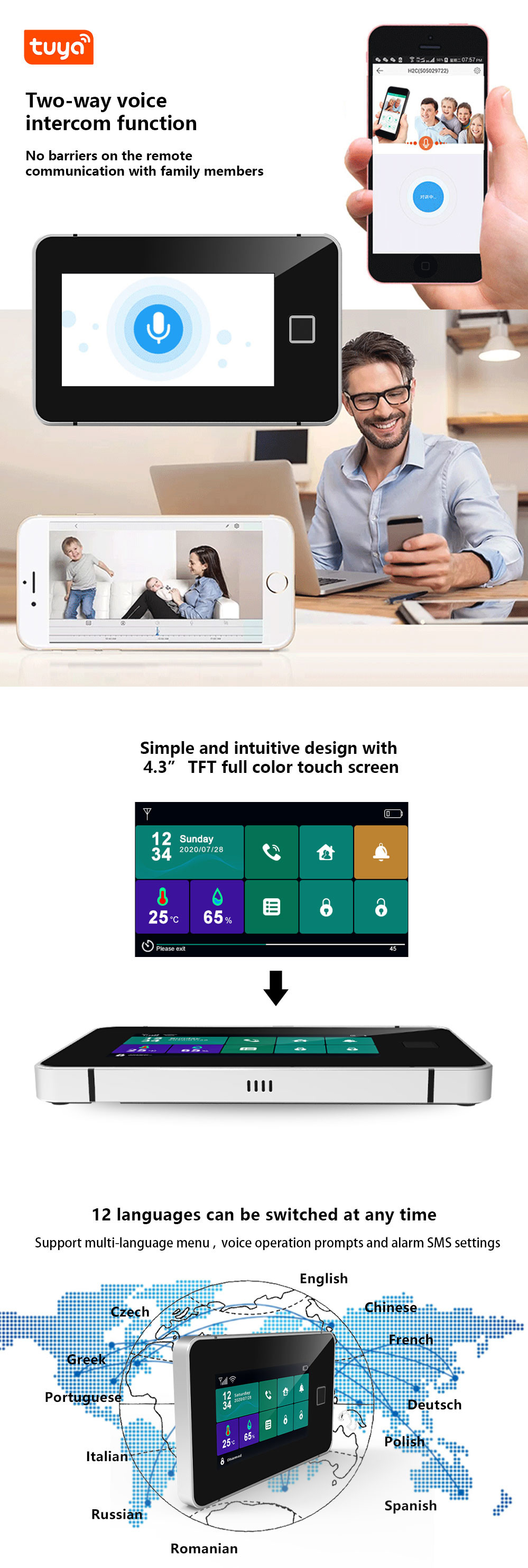 Voice LCD WiFi GSM SIM Smart Home Security Full Touch Screen Fingerprint Unlocking Alarm System