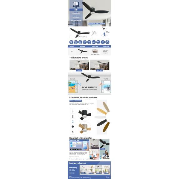Modern Decorative Remote LED Ceiling Fan Flush Mount 3 Color Lighting