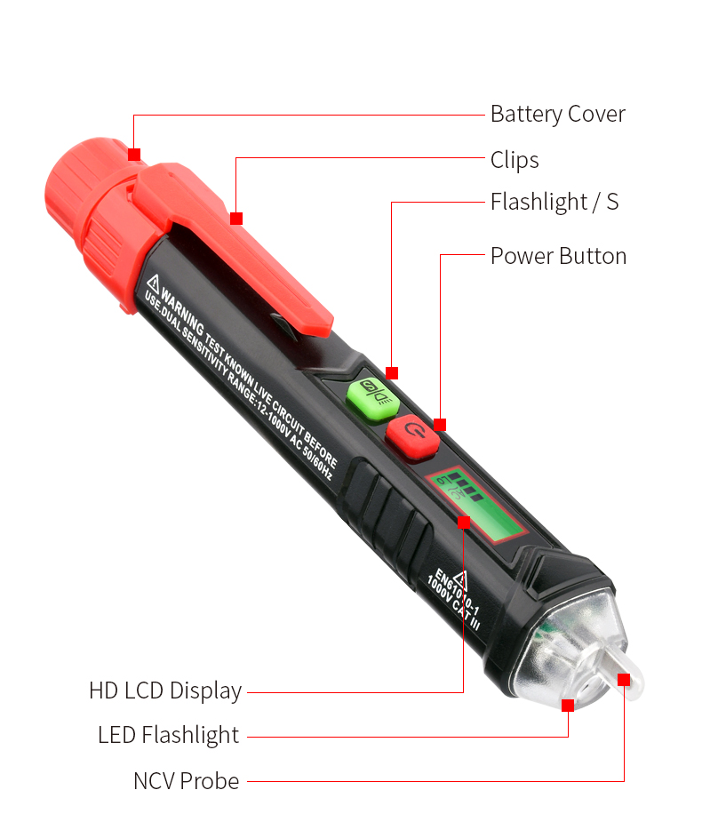 Light Alarm Pen Type Voltage Tester , 12 Volt Non Contact Voltage Tester