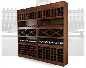 Solid Wood Wine Storage Racks Showcase / Commercial Wine Racks Nostalgic Style