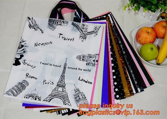 Promotional customized high quality soft loop plastic cloth bag,manufacturer custom soft loop handle polyethylene PE pla