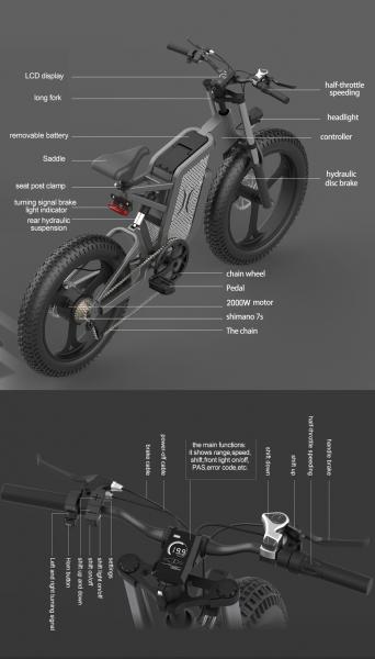 Powerful 20 Inch Electric Bike 2000 Watt Electric Bicycle For Adults Cycling