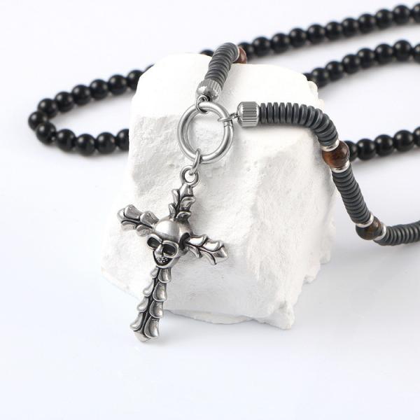 Retro hip-hop stainless steel cross skull pendant, trendy boyfriend necklace hang tag