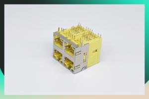 China PBT PA66 PA46 Material Multi Port RJ45 Connector 2X2 Port  With Transformer 180 Degree on sale