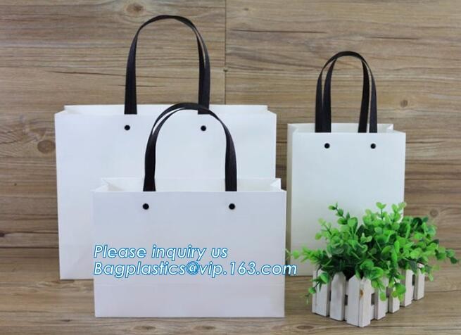 Customized Cut Printed Coated Paper Shopping Bag with Matt Lamination,rope handle custom logo printed white paper bag