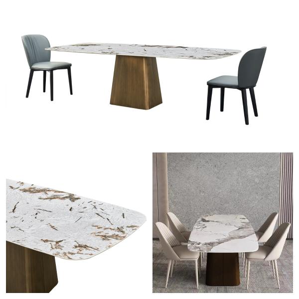 Elegant Rectangular Stainless Steel Marble Dining Table 750mm Height