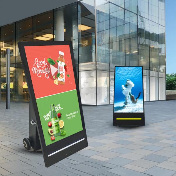 Quality 32/43/55 Inch Customized Portable Mobile Android Digital Signage Totem Outdoor Movable Display Screen for sale