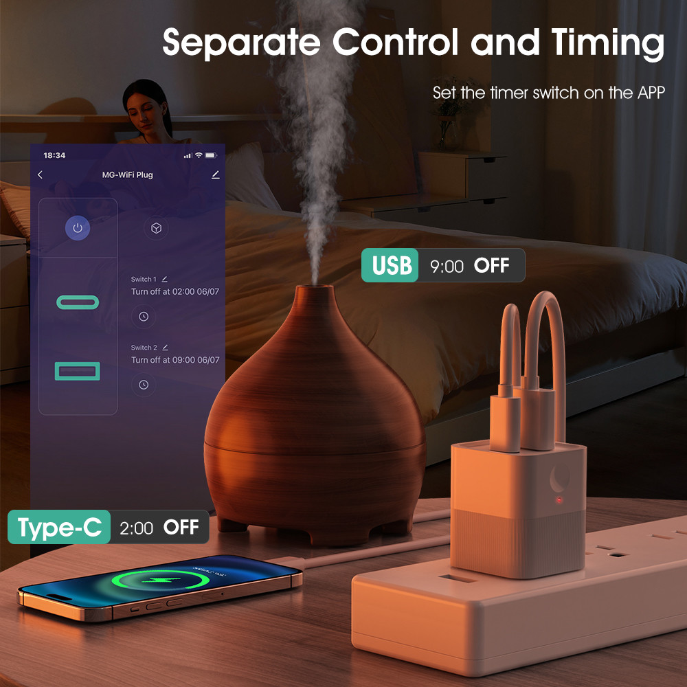 Tuya Mini Smart WiFi Power Adapter 5V Micro USB & Type-C Charger with APP Timing, Voice Control, Alexa Compatibility for Light Strips