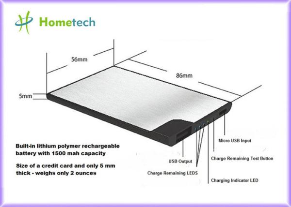 Quality 5mm 1500mAh Credit Card Size Power Bank , Backup Battery Charger for sale