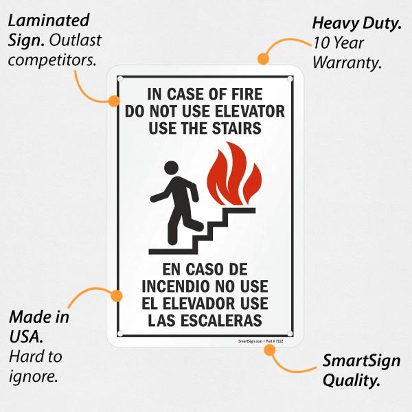 Laminated Aluminum Fire Exit Staircase Signage Do No Use Elevator Safety Warning