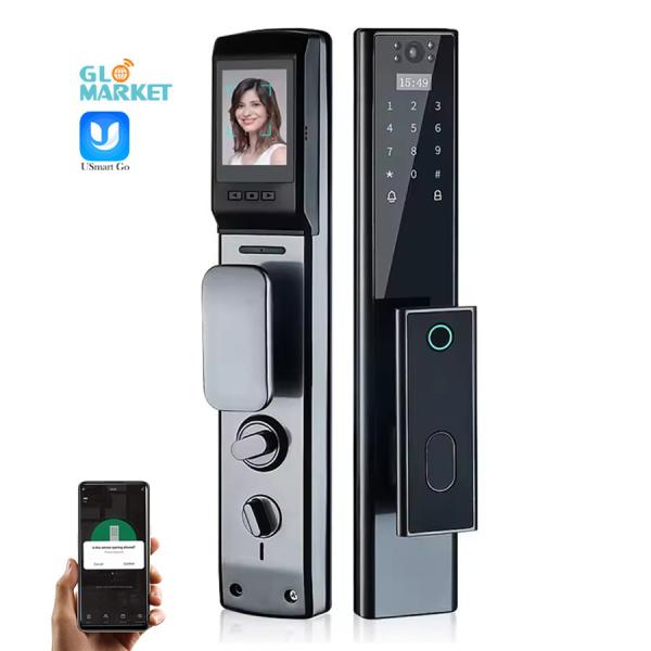 Quality Glomarket Wireless Biometric Fingerprint Security Fully Automatic Smart Lock Digital Password Card Key Lock With Camera for sale