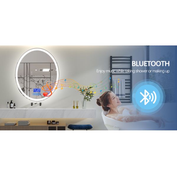 Front Lighted And Backlit Wall Mounted Round Silver Bathroom Mirror With Touch Screen