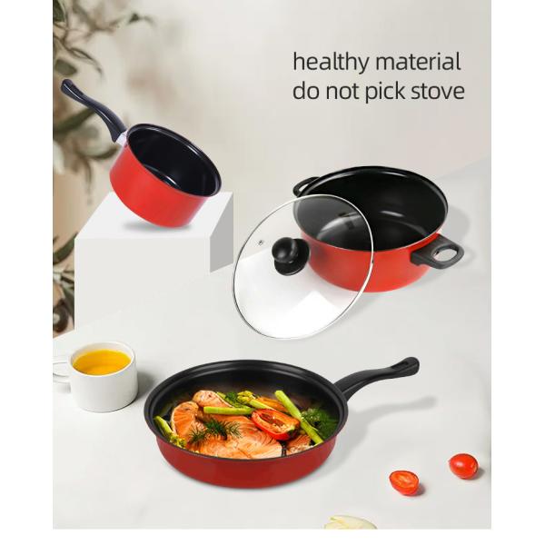 Multifunction Red 4 Pcs Kitchen Cast Iron Cookware Set Non Stick With Bakelite Handle