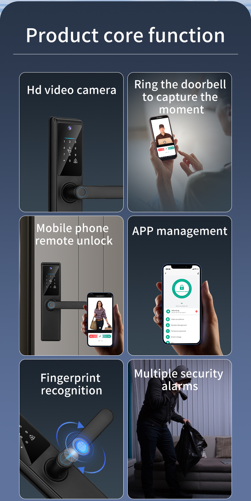 Tuya Smart Door Lock With Camera Fingerprint Key Card Passcode For Hotels